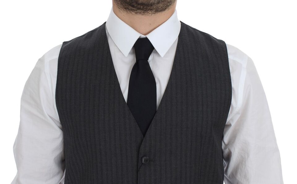 Dolce &amp; Gabbana Sample Sale Dolce &amp; Gabbana Black Striped Wool Single Breasted Vest - | Designer outlet