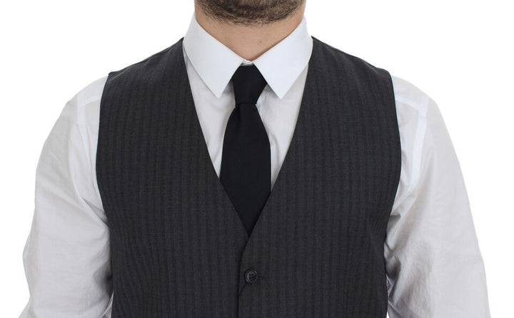 Dolce &amp; Gabbana Sample Sale Dolce &amp; Gabbana Black Striped Wool Single Breasted Vest - | Designer outlet