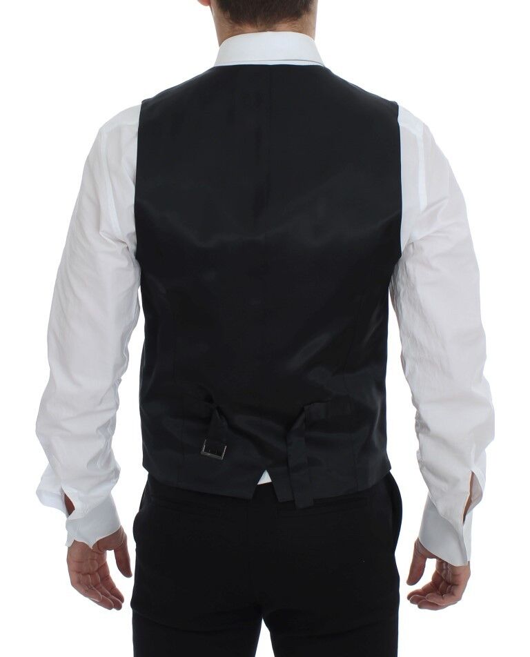 Dolce &amp; Gabbana Sample Sale Dolce &amp; Gabbana Black Striped Wool Single Breasted Vest - | Designer outlet