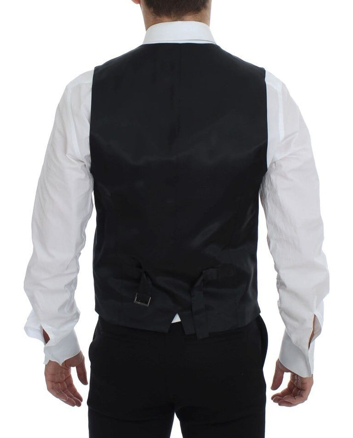 Dolce &amp; Gabbana Sample Sale Dolce &amp; Gabbana Black Striped Wool Single Breasted Vest - | Designer outlet