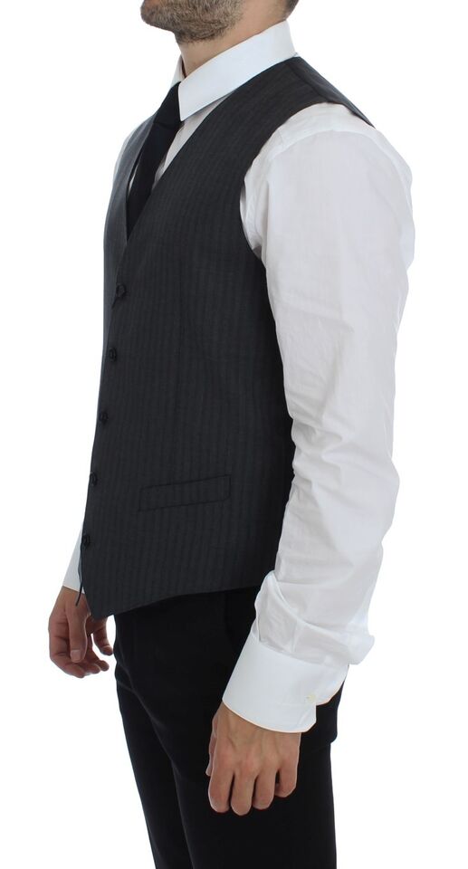 Dolce &amp; Gabbana Sample Sale Dolce &amp; Gabbana Black Striped Wool Single Breasted Vest - | Designer outlet