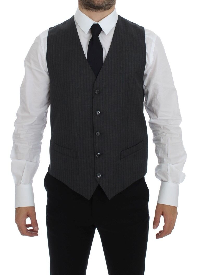 Dolce &amp; Gabbana Sample Sale Dolce &amp; Gabbana Black Striped Wool Single Breasted Vest - | Designer outlet