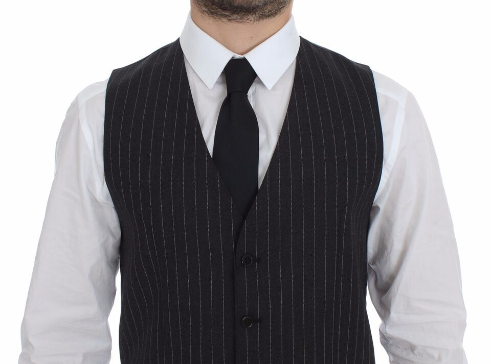 Dolce &amp; Gabbana Sample Sale Dolce &amp; Gabbana Gray Striped Wool Logo Vest Gilet Weste - | Designer outlet
