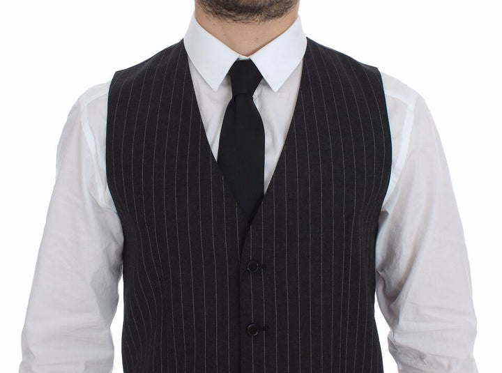 Dolce &amp; Gabbana Sample Sale Dolce &amp; Gabbana Gray Striped Wool Logo Vest Gilet Weste - | Designer outlet