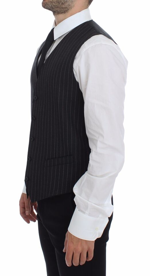 Dolce &amp; Gabbana Sample Sale Dolce &amp; Gabbana Gray Striped Wool Logo Vest Gilet Weste - | Designer outlet