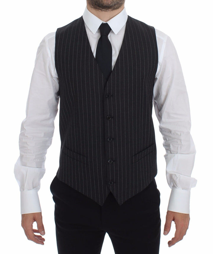 Dolce &amp; Gabbana Sample Sale Dolce &amp; Gabbana Gray Striped Wool Logo Vest Gilet Weste - | Designer outlet