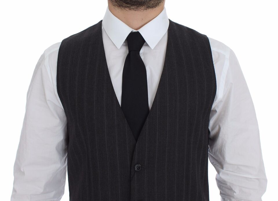 Dolce &amp; Gabbana Sample Sale Dolce &amp; Gabbana Gray Striped Wool Logo Vest Gilet Weste - | Designer outlet