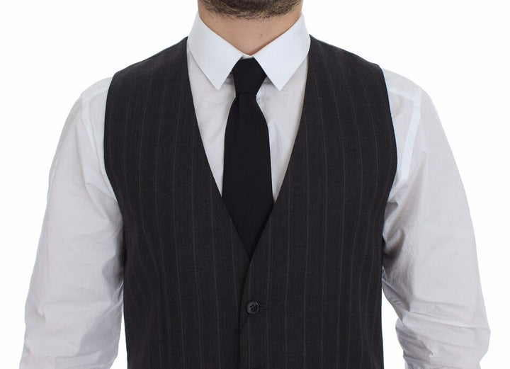 Dolce &amp; Gabbana Sample Sale Dolce &amp; Gabbana Gray Striped Wool Logo Vest Gilet Weste - | Designer outlet