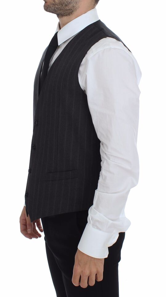 Dolce &amp; Gabbana Sample Sale Dolce &amp; Gabbana Gray Striped Wool Logo Vest Gilet Weste - | Designer outlet