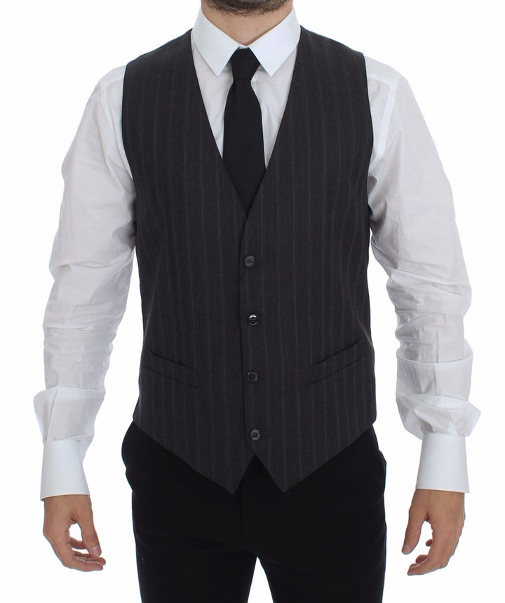 Dolce &amp; Gabbana Sample Sale Dolce &amp; Gabbana Gray Striped Wool Logo Vest Gilet Weste - | Designer outlet