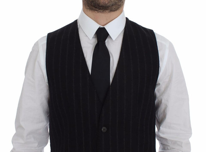 Dolce &amp; Gabbana Sample Sale Dolce &amp; Gabbana Black Striped Wool Logo Vest Gilet Weste - | Designer outlet