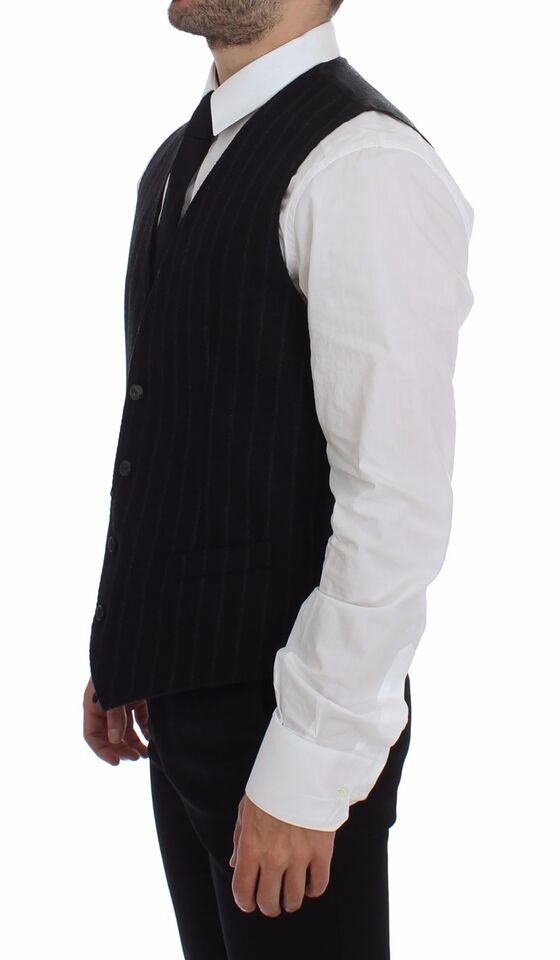 Dolce &amp; Gabbana Sample Sale Dolce &amp; Gabbana Black Striped Wool Logo Vest Gilet Weste - | Designer outlet