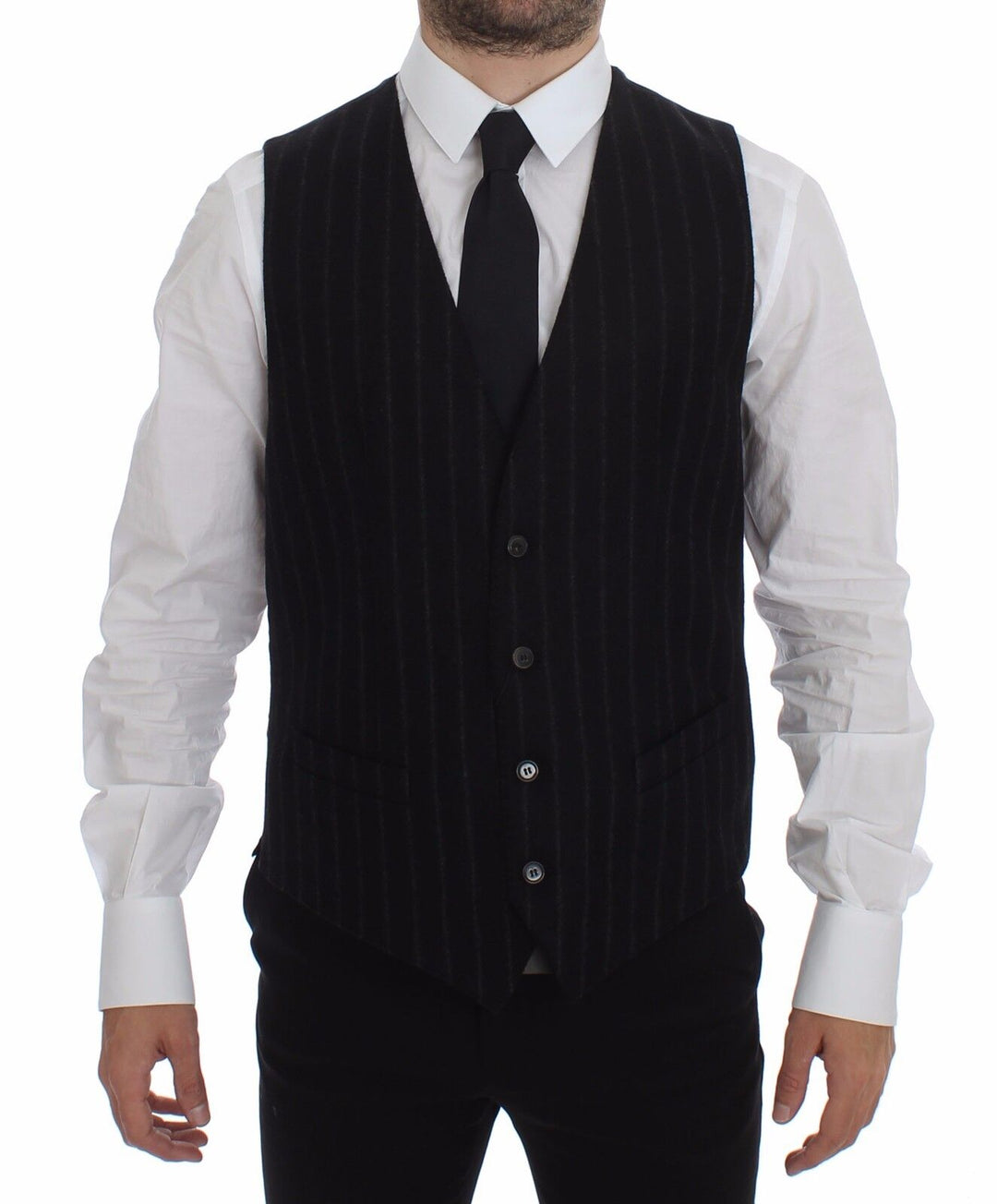 Dolce &amp; Gabbana Sample Sale Dolce &amp; Gabbana Black Striped Wool Logo Vest Gilet Weste - | Designer outlet