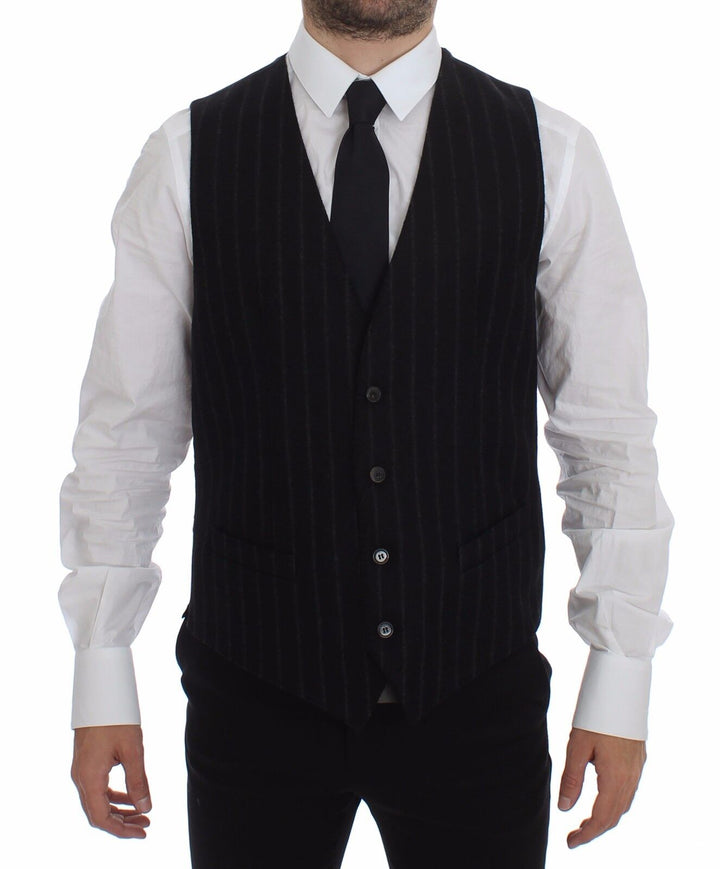 Dolce &amp; Gabbana Sample Sale Dolce &amp; Gabbana Black Striped Wool Logo Vest Gilet Weste - | Designer outlet