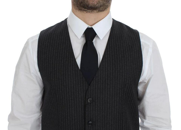 Dolce &amp; Gabbana Sample Sale Dolce &amp; Gabbana Gray Striped Wool Single Breasted Vest - | Designer outlet