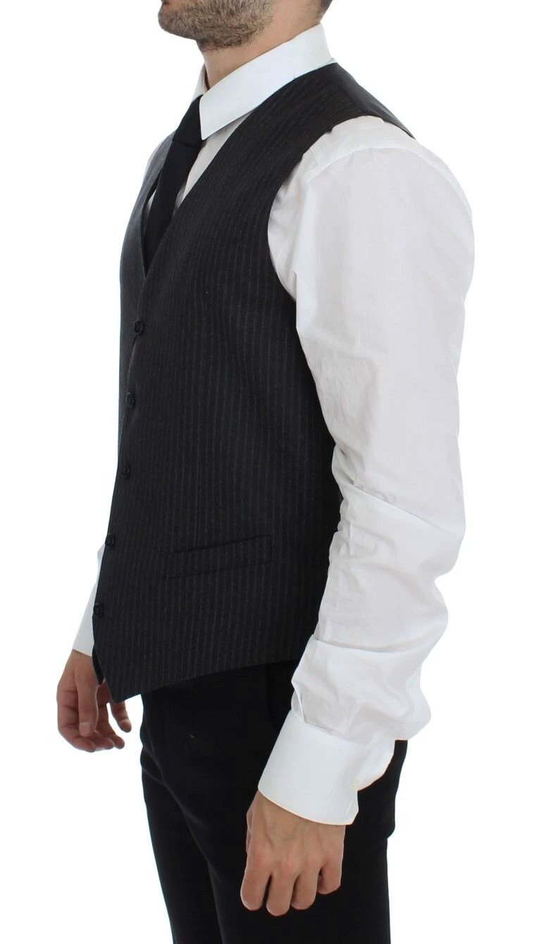 Dolce &amp; Gabbana Sample Sale Dolce &amp; Gabbana Gray Striped Wool Single Breasted Vest - | Designer outlet