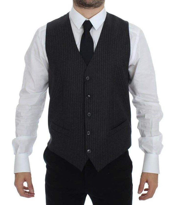 Dolce &amp; Gabbana Sample Sale Dolce &amp; Gabbana Gray Striped Wool Single Breasted Vest - | Designer outlet