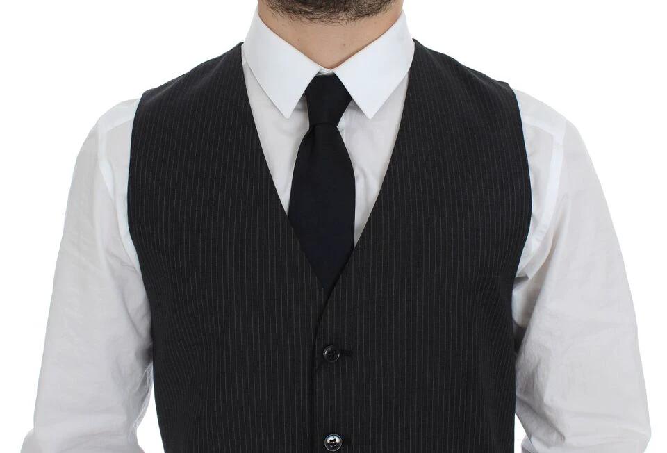 Dolce &amp; Gabbana Sample Sale Dolce &amp; Gabbana Gray Striped Wool Single Breasted Vest - | Designer outlet