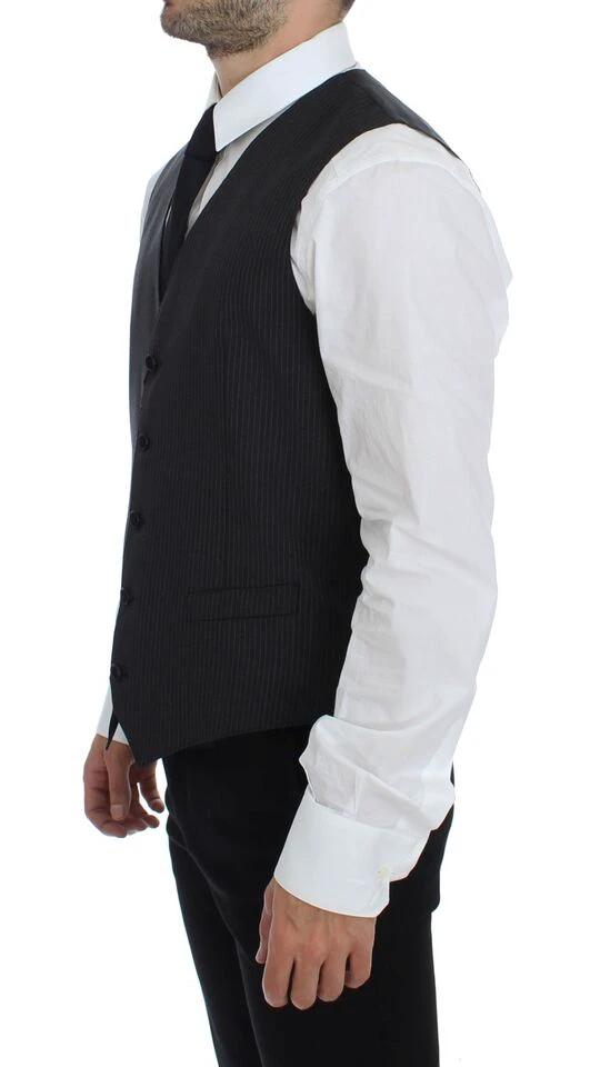 Dolce &amp; Gabbana Sample Sale Dolce &amp; Gabbana Gray Striped Wool Single Breasted Vest - | Designer outlet