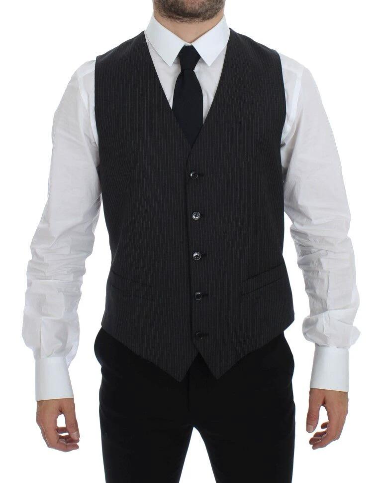 Dolce &amp; Gabbana Sample Sale Dolce &amp; Gabbana Gray Striped Wool Single Breasted Vest - | Designer outlet