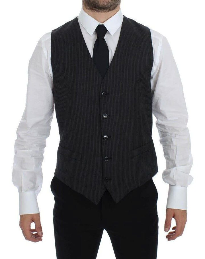 Dolce &amp; Gabbana Sample Sale Dolce &amp; Gabbana Gray Striped Wool Single Breasted Vest - | Designer outlet