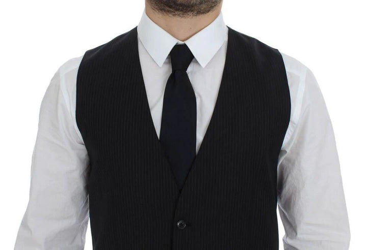 Dolce &amp; Gabbana Sample Sale Dolce &amp; Gabbana Black Striped Wool Single Breasted Vest - | Designer outlet