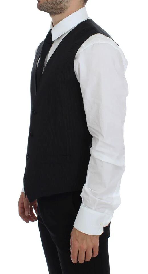 Dolce &amp; Gabbana Sample Sale Dolce &amp; Gabbana Black Striped Wool Single Breasted Vest - | Designer outlet