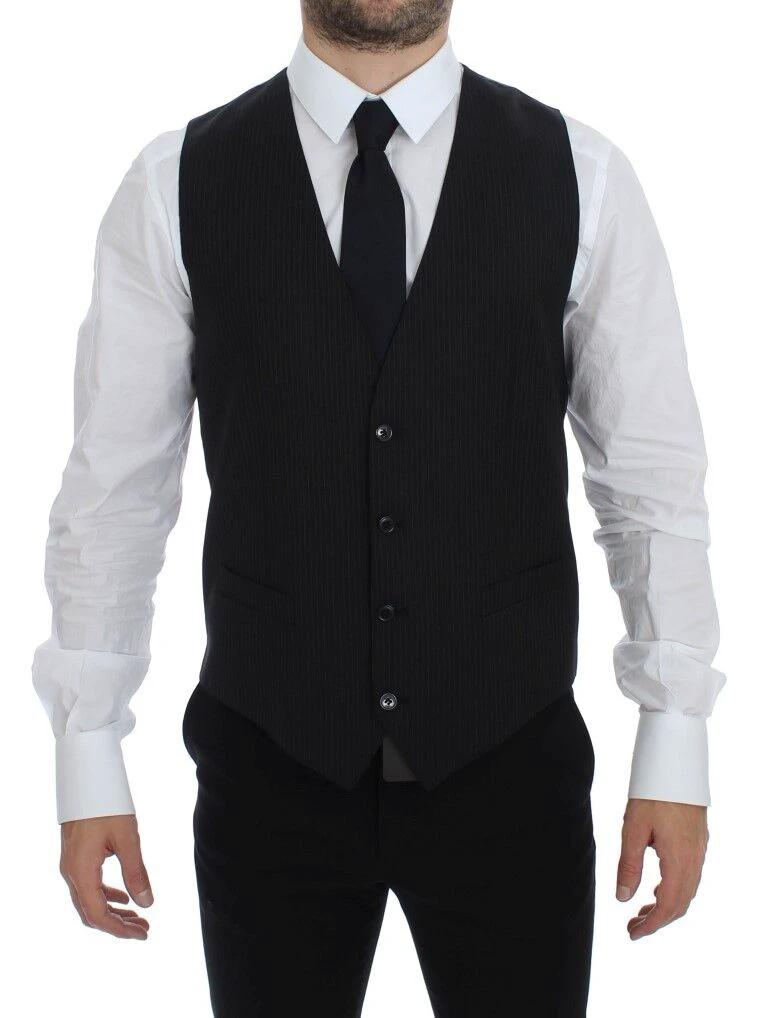 Dolce &amp; Gabbana Sample Sale Dolce &amp; Gabbana Black Striped Wool Single Breasted Vest - | Designer outlet