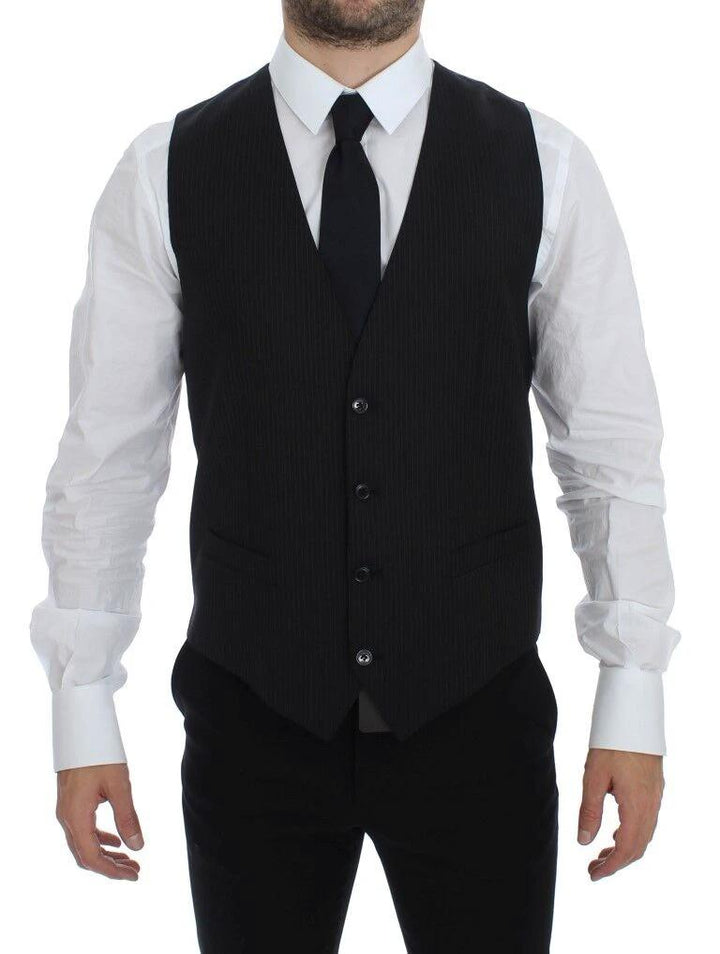 Dolce &amp; Gabbana Sample Sale Dolce &amp; Gabbana Black Striped Wool Single Breasted Vest - | Designer outlet