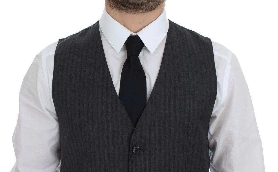 Dolce &amp; Gabbana Gray Striped Wool Single Breasted Vest by Dolce &amp; Gabbana outlet now on sale