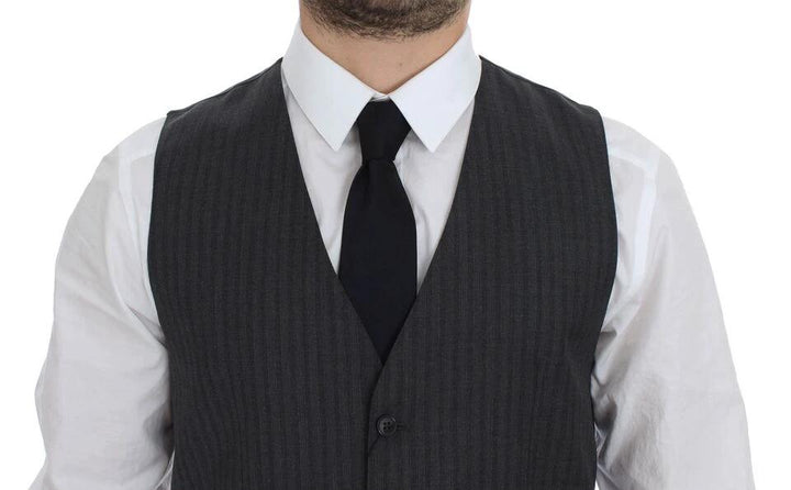 Dolce &amp; Gabbana Gray Striped Wool Single Breasted Vest by Dolce &amp; Gabbana outlet now on sale