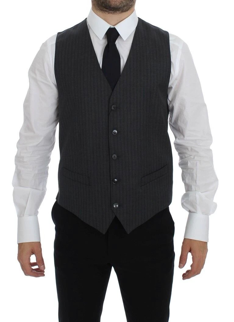 Dolce &amp; Gabbana Sample Sale Dolce &amp; Gabbana Gray Striped Wool Single Breasted Vest - | Designer outlet