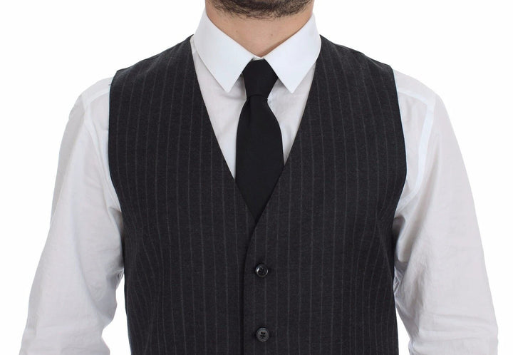 Dolce &amp; Gabbana Gray Striped Wool Logo Vest Gilet Weste by Dolce &amp; Gabbana outlet now on sale