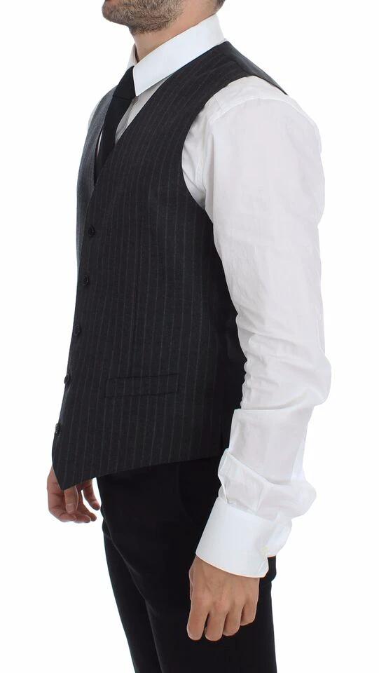 Dolce &amp; Gabbana Gray Striped Wool Logo Vest Gilet Weste by Dolce &amp; Gabbana outlet now on sale