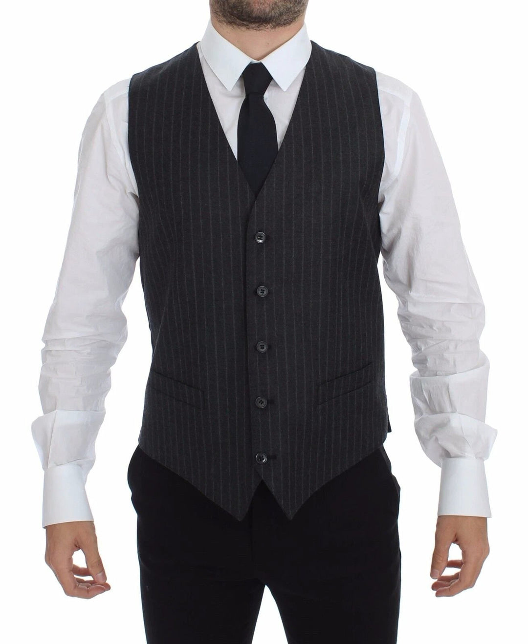 Dolce &amp; Gabbana Gray Striped Wool Logo Vest Gilet Weste by Dolce &amp; Gabbana outlet now on sale