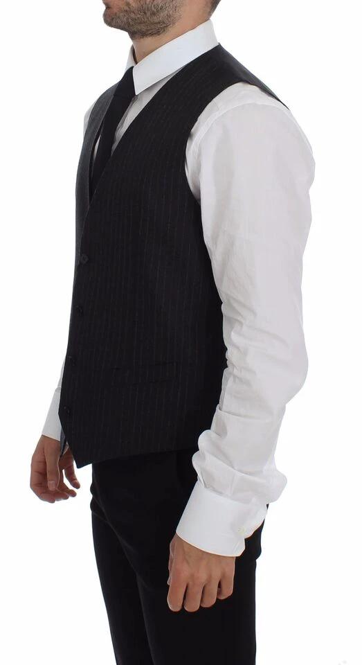 Dolce &amp; Gabbana Gray Striped Wool Logo Vest Gilet Vests by Dolce &amp; Gabbana outlet now on sale