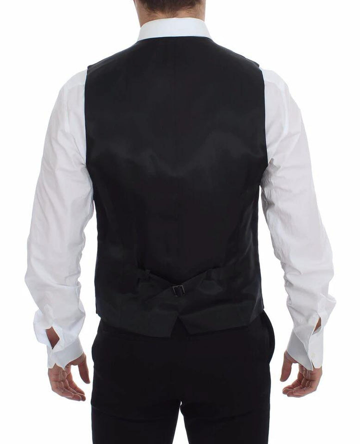 Dolce &amp; Gabbana Gray Striped Wool Logo Vest Gilet Vests by Dolce &amp; Gabbana outlet now on sale