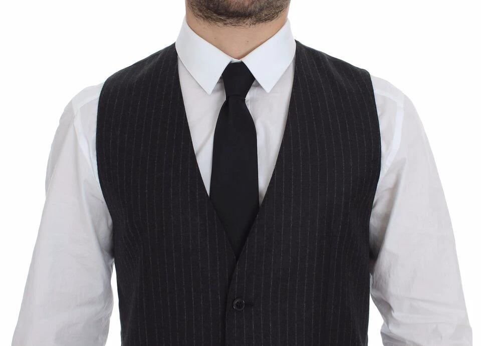 Dolce &amp; Gabbana Gray Striped Wool Logo Vest Gilet Vests by Dolce &amp; Gabbana outlet now on sale