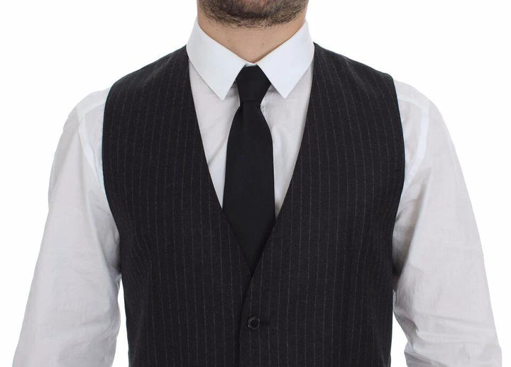 Dolce &amp; Gabbana Gray Striped Wool Logo Vest Gilet Vests by Dolce &amp; Gabbana outlet now on sale