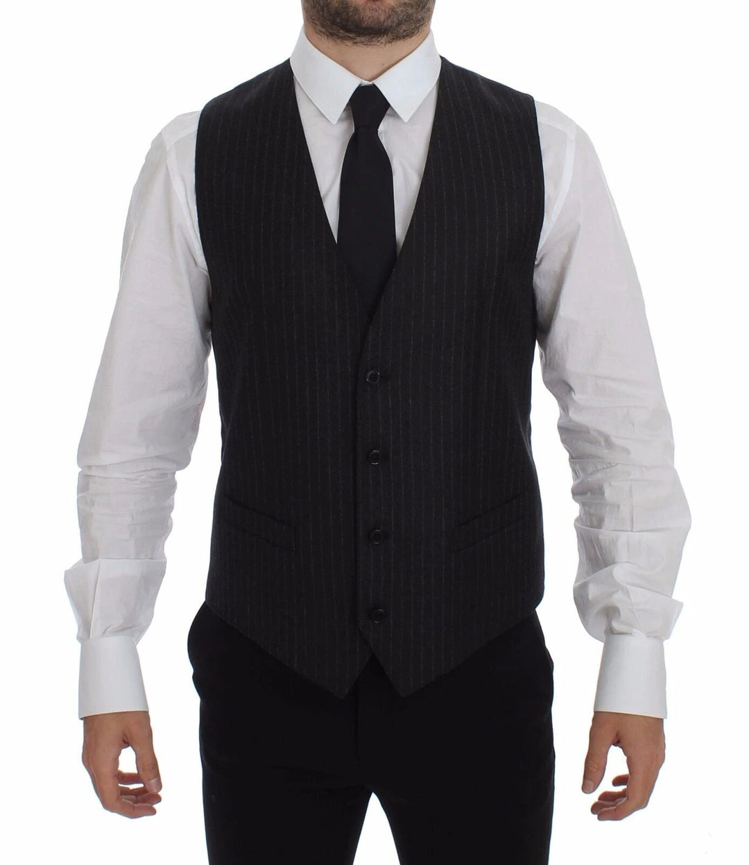 Dolce &amp; Gabbana Gray Striped Wool Logo Vest Gilet Vests by Dolce &amp; Gabbana outlet now on sale