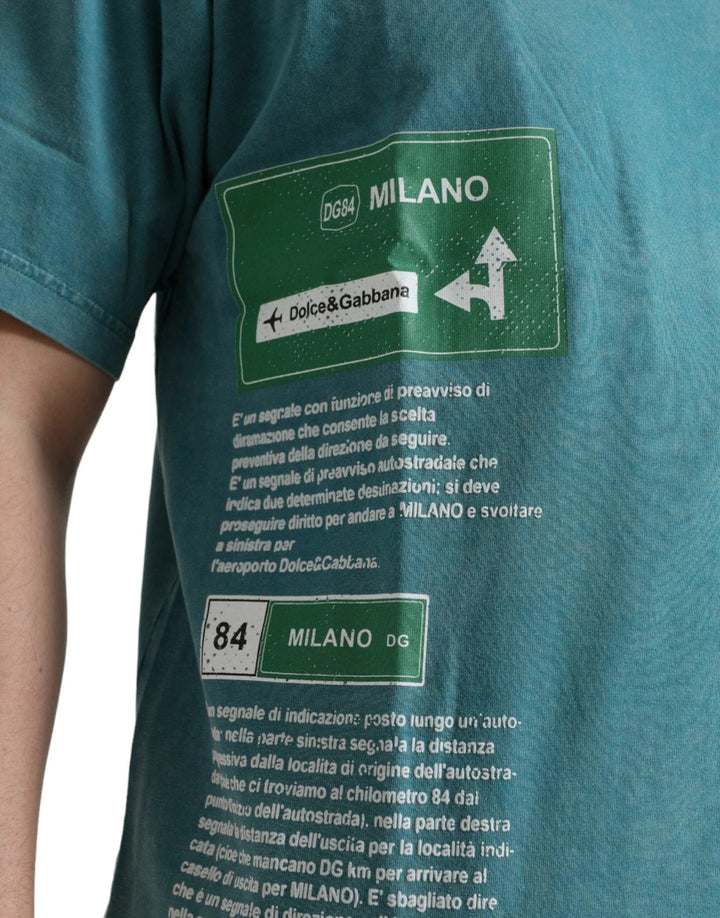 Dolce &amp; Gabbana Sample Sale Dolce &amp; Gabbana Blue Cotton Milano Street Round Neck T-shirt - | Designer outlet