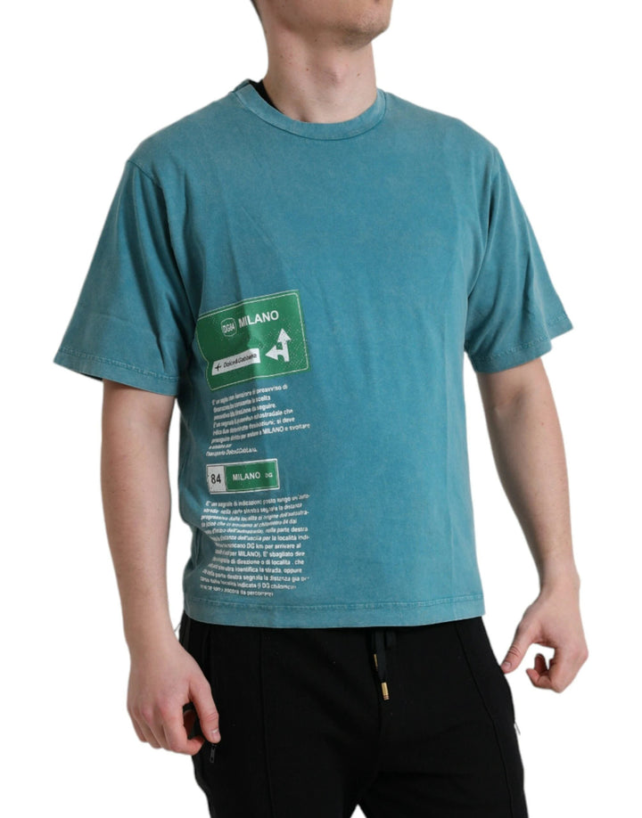 Dolce &amp; Gabbana Sample Sale Dolce &amp; Gabbana Blue Cotton Milano Street Round Neck T-shirt - | Designer outlet