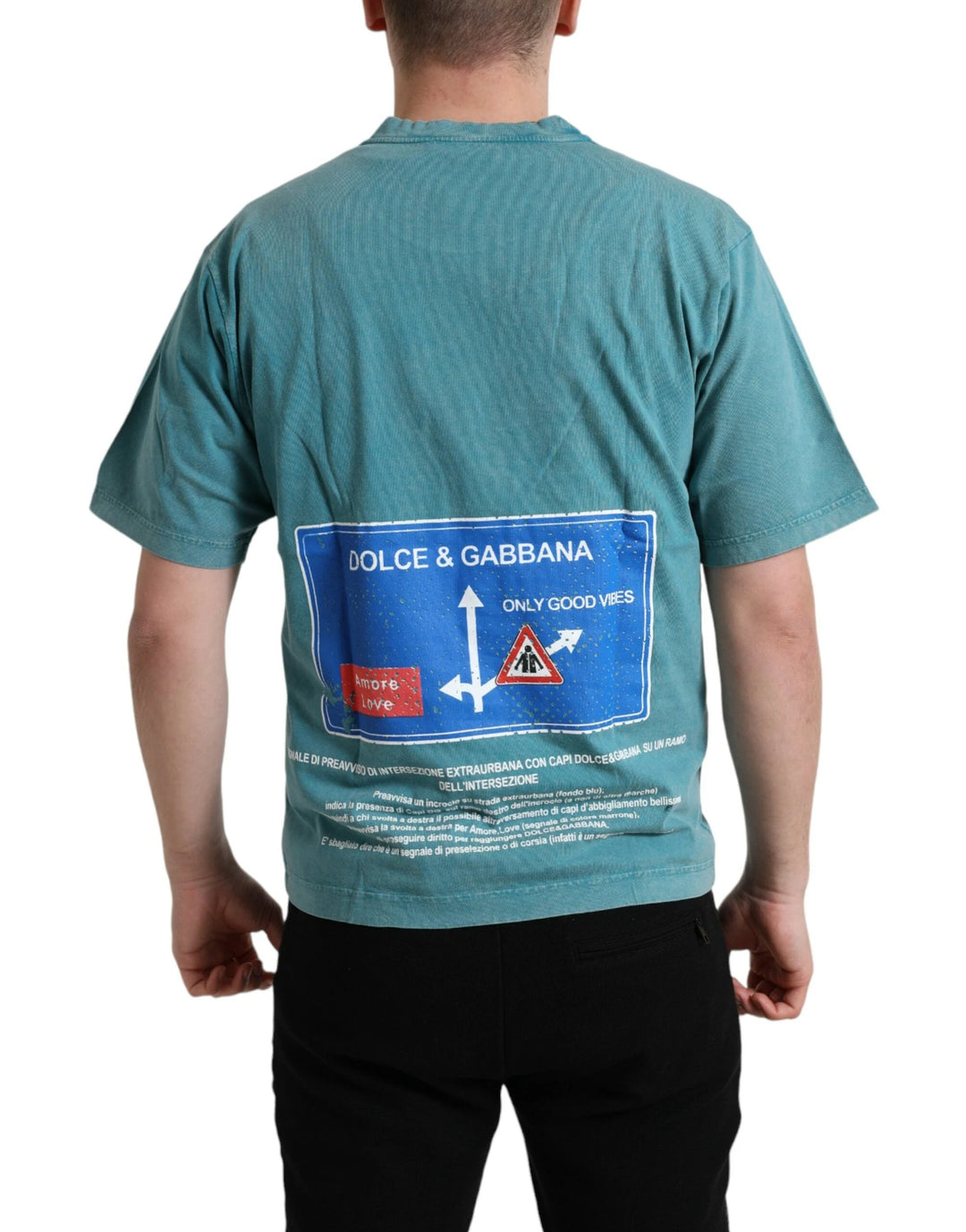 Dolce &amp; Gabbana Sample Sale Dolce &amp; Gabbana Blue Cotton Milano Street Round Neck T-shirt - | Designer outlet