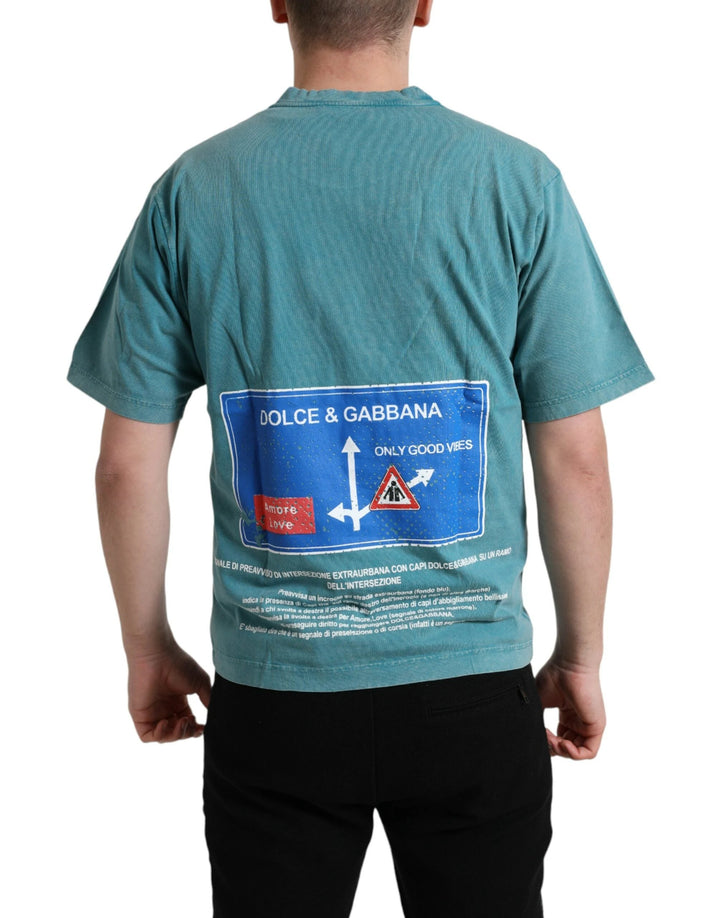 Dolce &amp; Gabbana Sample Sale Dolce &amp; Gabbana Blue Cotton Milano Street Round Neck T-shirt - | Designer outlet