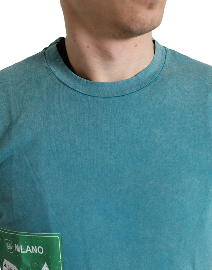 Dolce &amp; Gabbana Sample Sale Dolce &amp; Gabbana Blue Cotton Milano Street Round Neck T-shirt - | Designer outlet