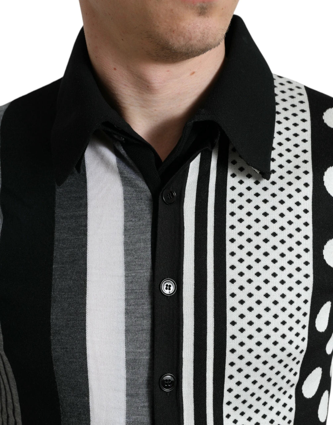 Dolce &amp; Gabbana Sample Sale Dolce &amp; Gabbana Black White Jumper Cardigan Polo Sweater - | Designer outlet