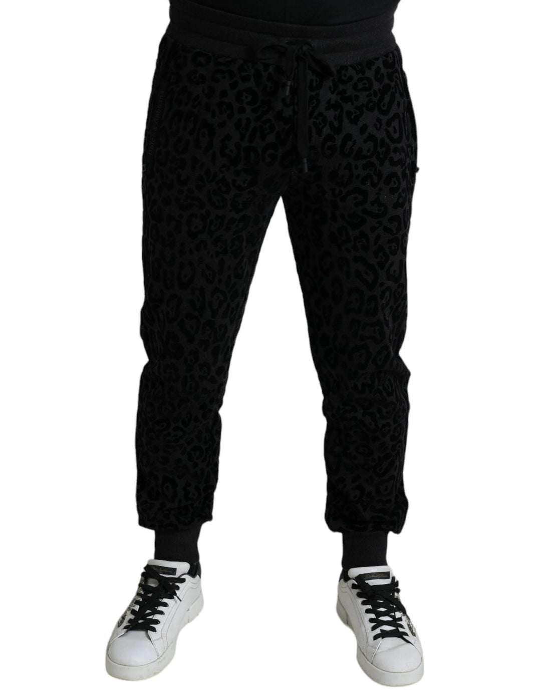 Dolce &amp; Gabbana Sample Sale Dolce &amp; Gabbana Black Leopard Cotton Slim Fit Jogger Pants - | Designer outlet