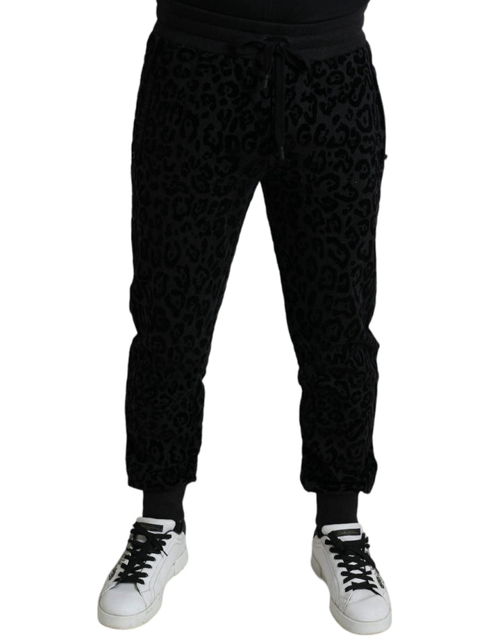 Dolce &amp; Gabbana Sample Sale Dolce &amp; Gabbana Black Leopard Cotton Slim Fit Jogger Pants - | Designer outlet