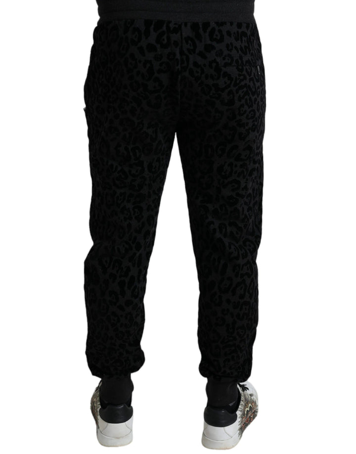 Dolce &amp; Gabbana Sample Sale Dolce &amp; Gabbana Black Leopard Cotton Slim Fit Jogger Pants - | Designer outlet