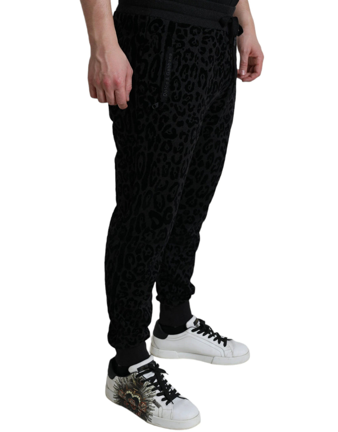Dolce &amp; Gabbana Sample Sale Dolce &amp; Gabbana Black Leopard Cotton Slim Fit Jogger Pants - | Designer outlet